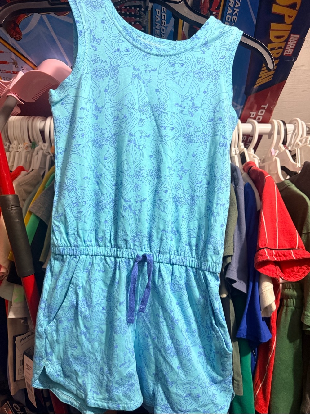 Amazon Essentials Light Blue Sleeveless Girls' Drawstring Romper